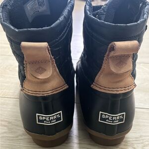 Sperry Black and Brown Quilted Waterproof Duck Boots Rain Boots Womens Size 9